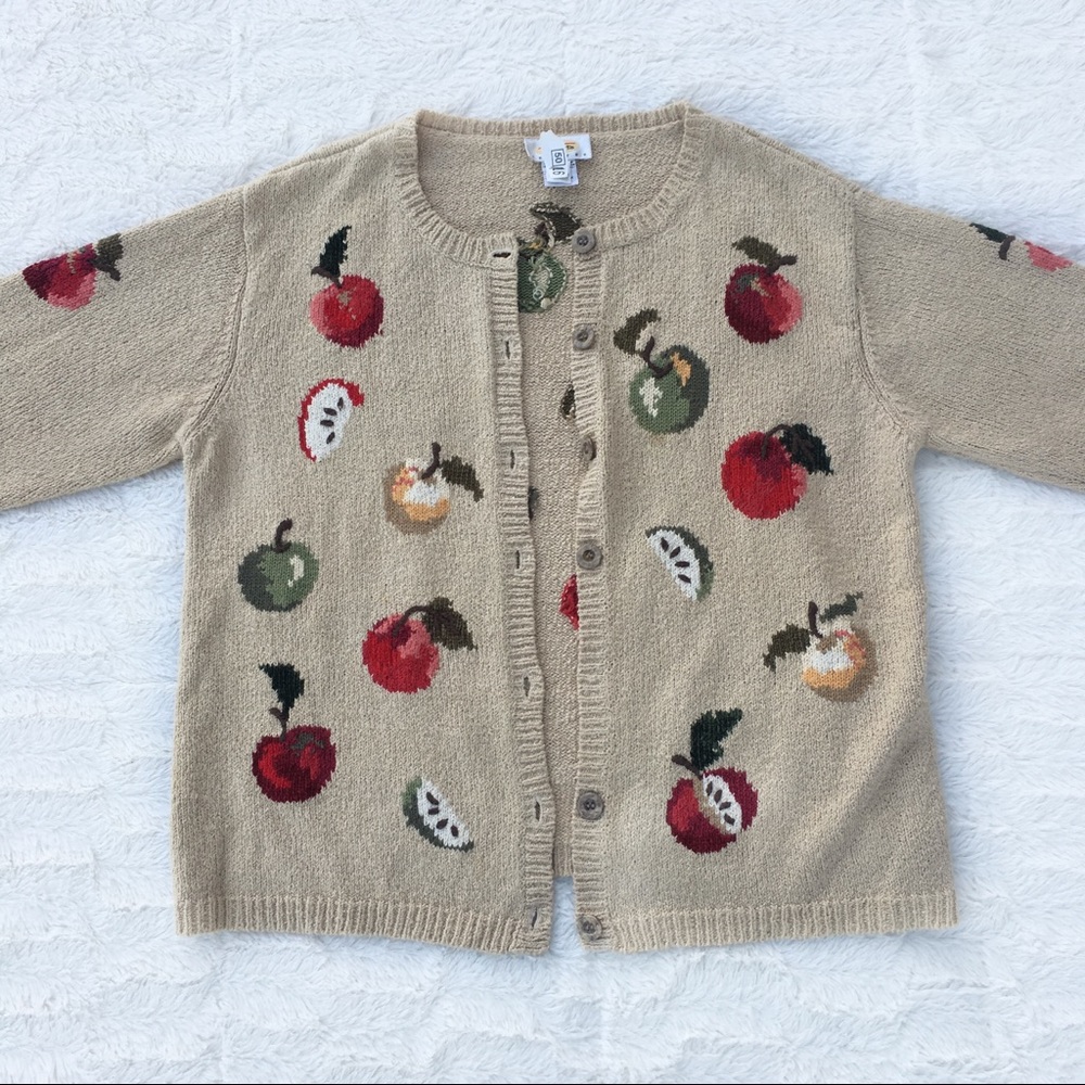 Talbots Button Up Apple Printed Sweater